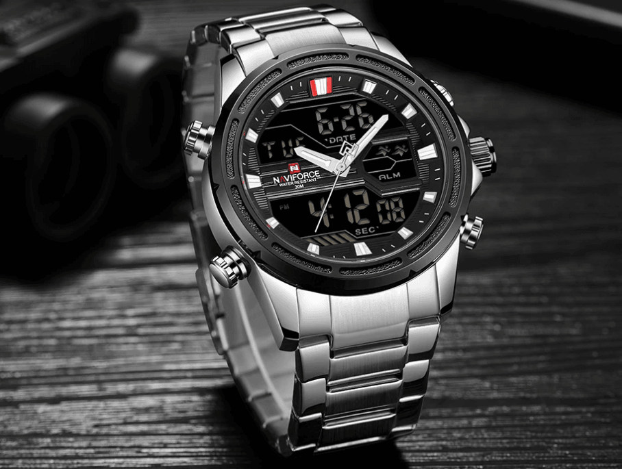 Montre-bracelet homme, Montres analogiques et numériques étanches multifonctions en acier inoxydable pour homme, Cadeau parfait