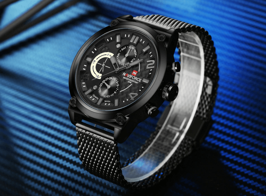 Montres à Quartz Analogiques Multifonctions pour Hommes, Étanche avec Bracelet en Maille d'Acier Inoxydable, Excellent Design, Cadeau Parfait