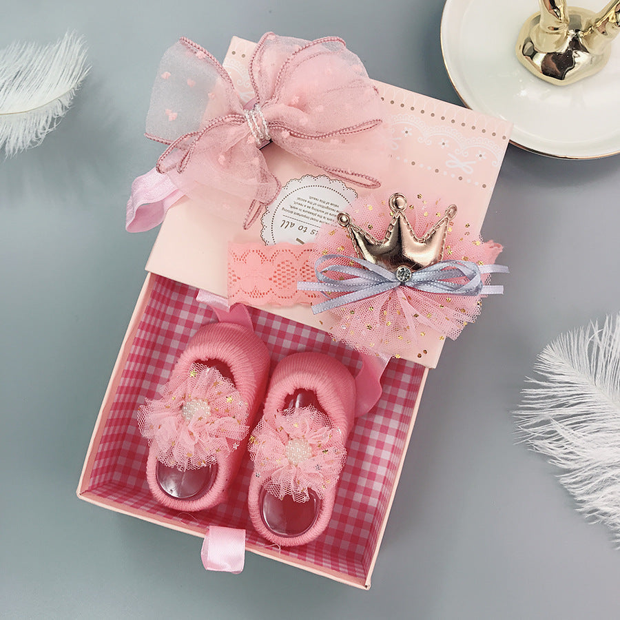 Ensemble Bandeau Chaussettes Chaussures Bébé Fille Fleur Avec Couronne Nœuds Bandeaux Nouveau-né Pour Filles Turban Accessoires Cheveux Bébé
