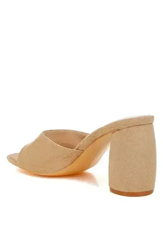 Sandales à talon bloc en micro-daim – 7,5 cm – Faciles à enfiler – Du bureau aux sorties