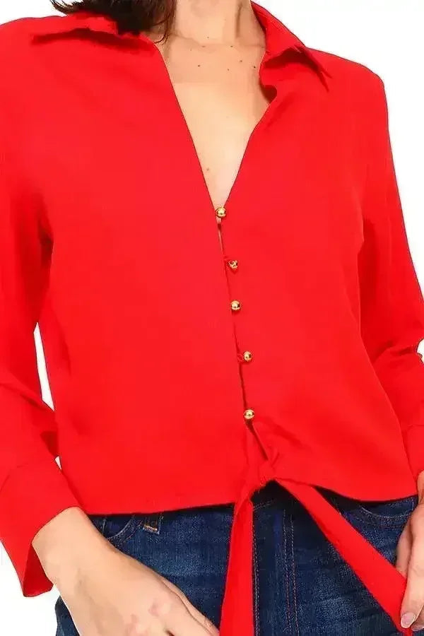 Blouse boutonnée à nouer devant unie | Femstylo