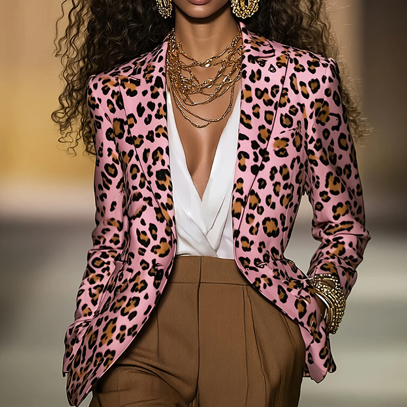 Blazer léopard rose pour femme