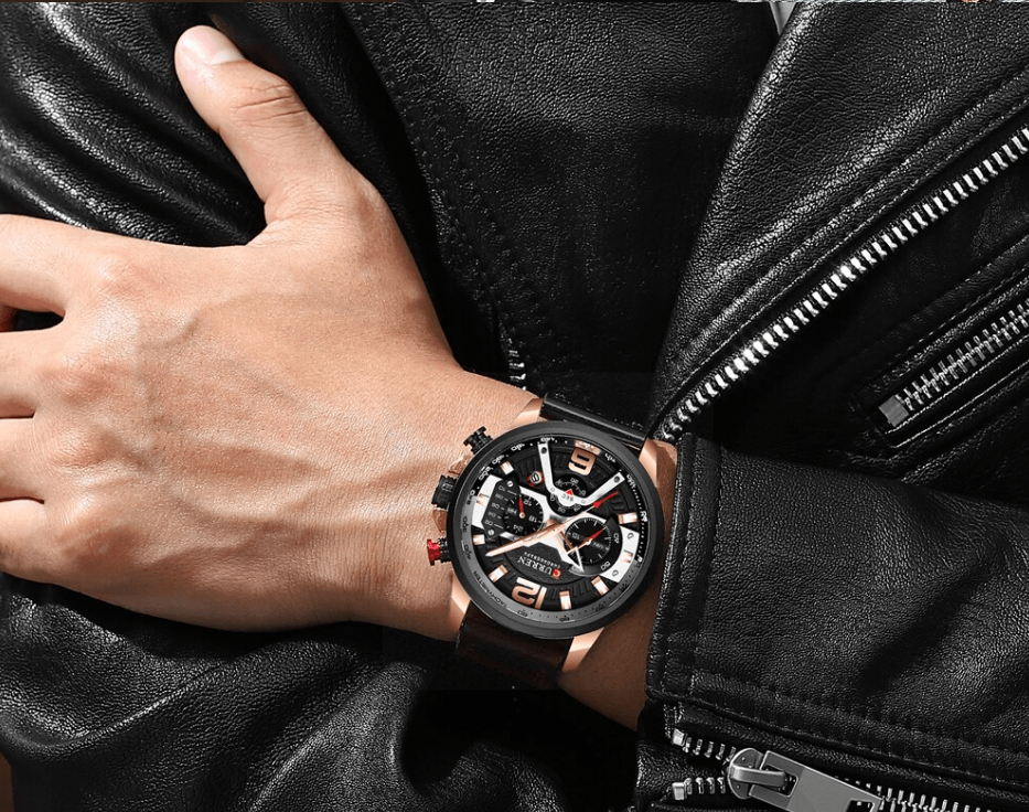Montre Sport Homme Étanche Avec Bracelets en Cuir, Chronomètres et Grands Chiffres Détails Montres de Luxe Design Unique Excellent Cadeau