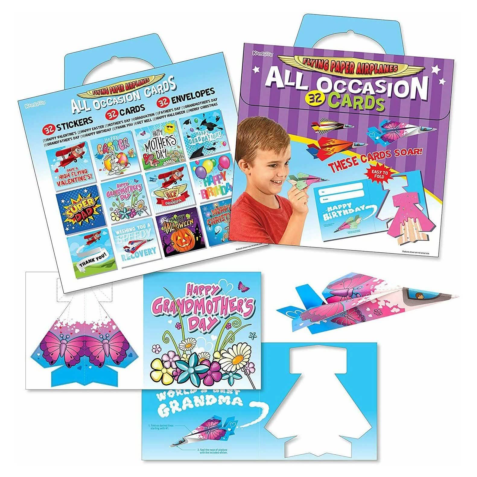 32 cartes de vœux pour toutes occasions avec avions en papier pliants, enveloppes et autocollants