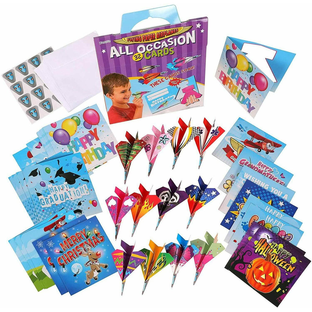32 cartes de vœux pour toutes occasions avec avions en papier pliants, enveloppes et autocollants