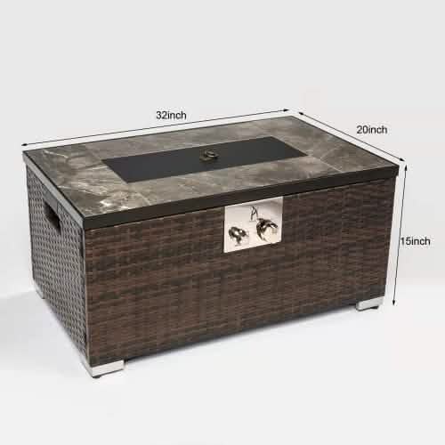 Table foyers au gaz propane d'extérieur en rotin de 32 po avec plateau en tuiles