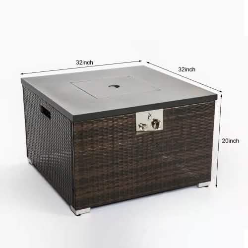 Table foyers au gaz propane d'extérieur en rotin de 32 po avec plateau en tuiles