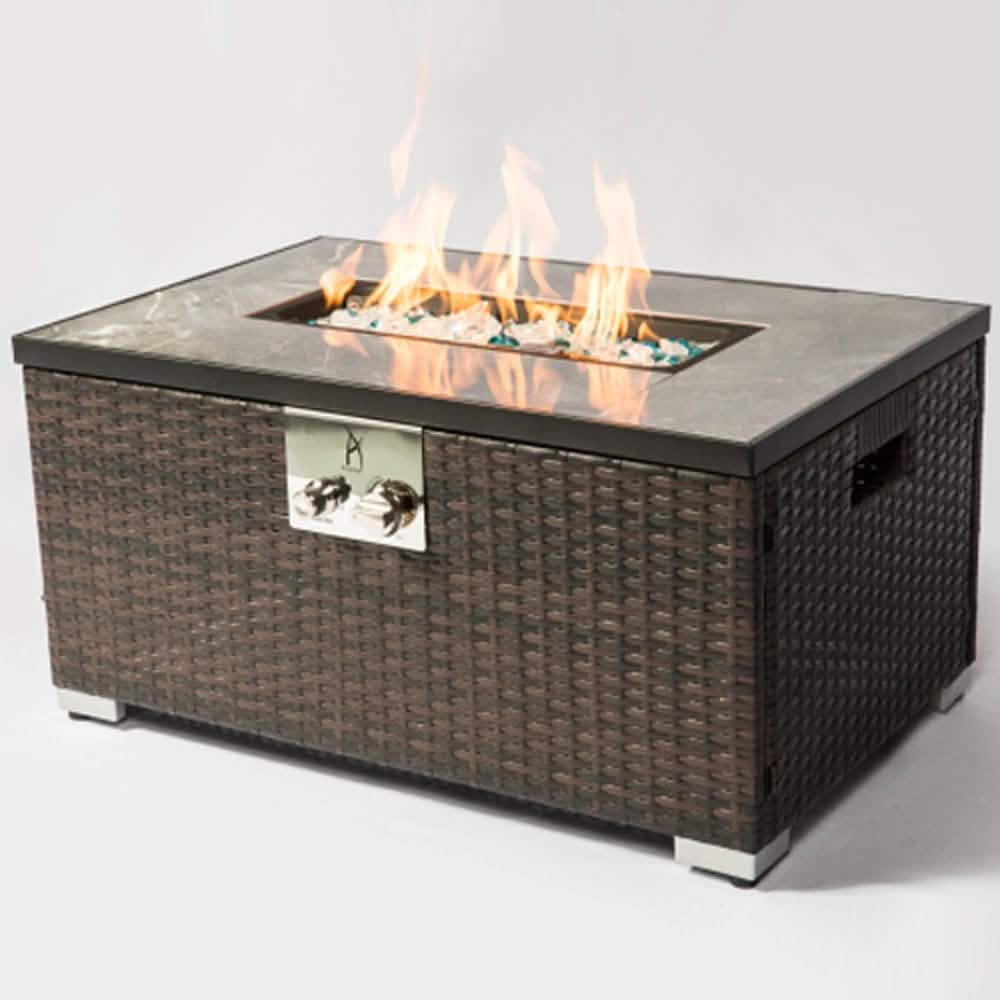 Table foyers au gaz propane d'extérieur en rotin de 32 po avec plateau en tuiles