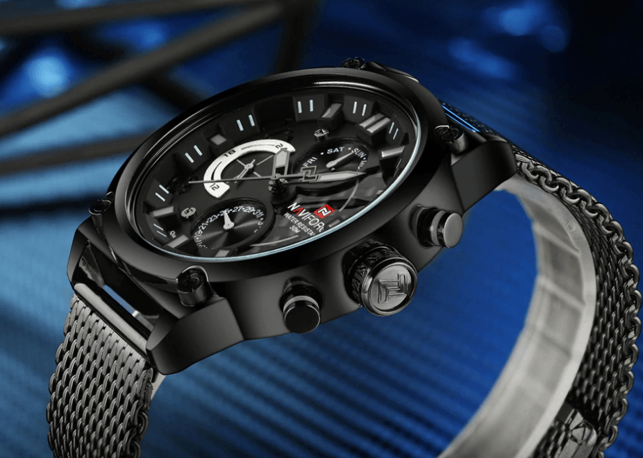 Montres à Quartz Analogiques Multifonctions pour Hommes, Étanche avec Bracelet en Maille d'Acier Inoxydable, Excellent Design, Cadeau Parfait