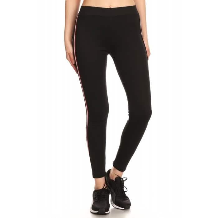 Lot de 2 : Leggings à rayures latérales en mélange de coton pour femme
