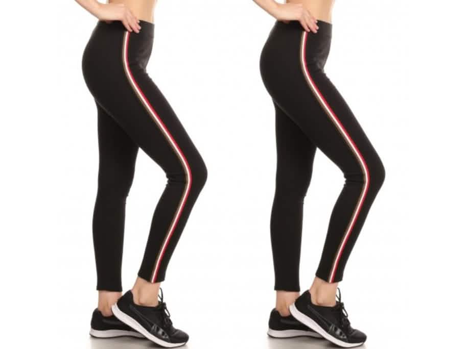 Lot de 2 : Leggings à rayures latérales en mélange de coton pour femme