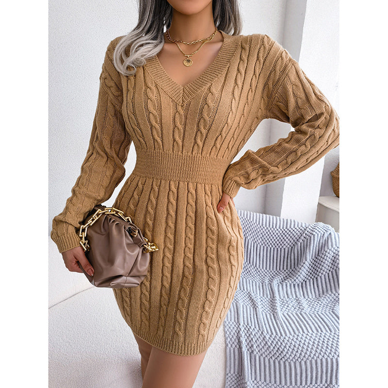 Robe pull moulante col en V pour femme