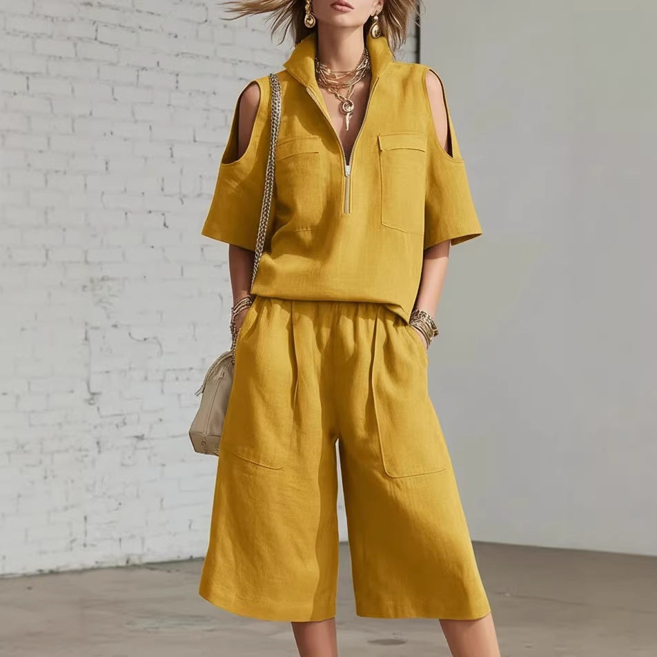 Ensemble deux pièces chemise à manches courtes et short ample | Décontracté