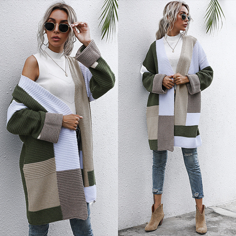 Cardigan en tricot de couleur contrastée pour femme
