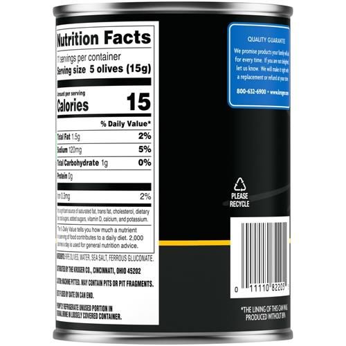 Olives noires mûres dénoyautées, taille moyenne, Kroger, 170 g