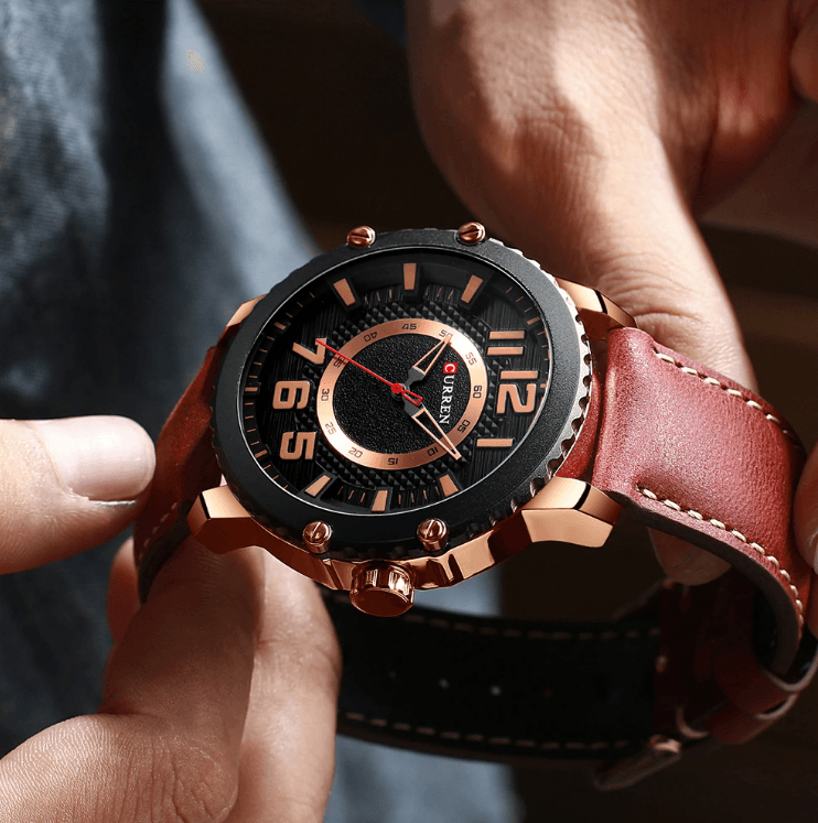 Montre Sport Étanche Homme Avec Bracelets en Cuir et Grands Chiffres Détails Design Unique Cadeau Parfait
