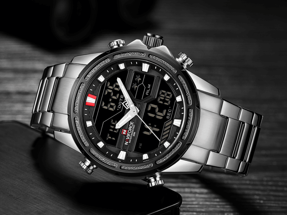 Montre-bracelet homme, Montres analogiques et numériques étanches multifonctions en acier inoxydable pour homme, Cadeau parfait