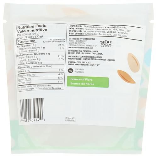 Whole Foods Market, Amandes blanchies et effilées, 227 g