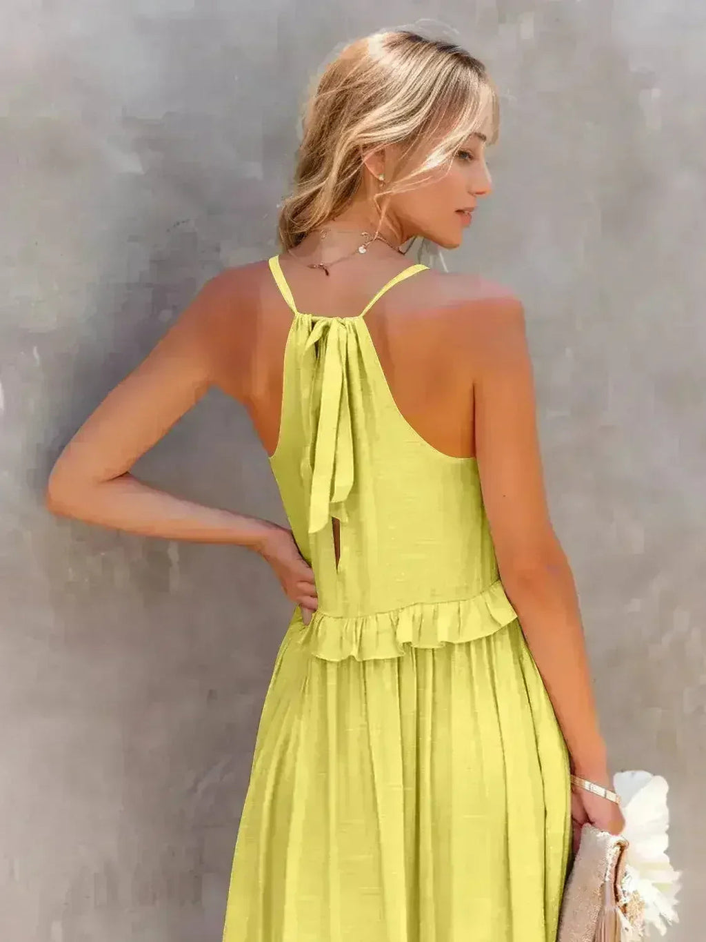 Robe longue étagée sans manches à volants avec poches