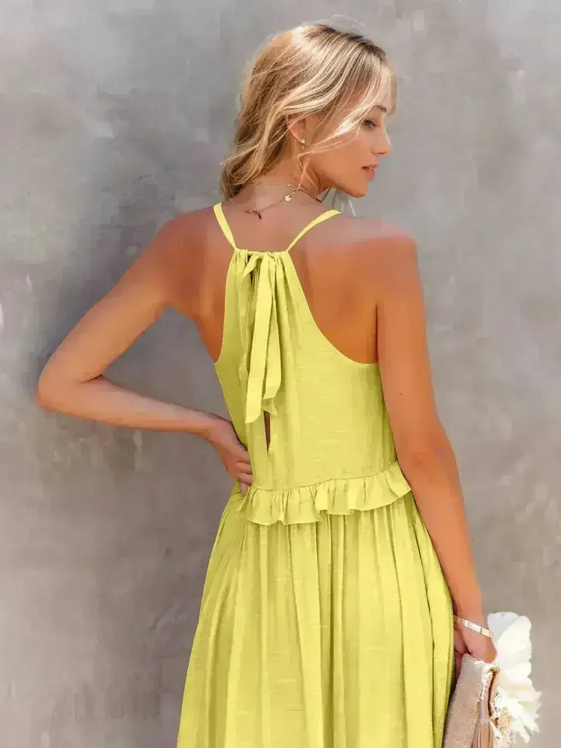 Robe longue étagée sans manches à volants avec poches