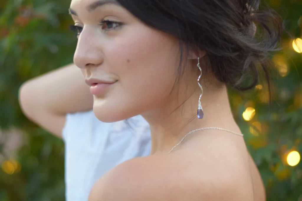 Boucles d'oreilles spirales en quartz iolite - Boucles d'oreilles pendantes en argent sterling