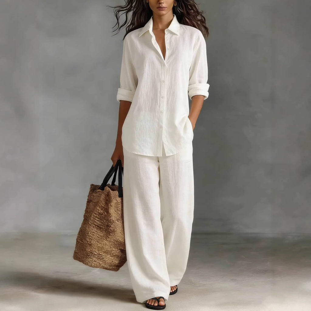 Ensemble top et pantalon en coton mélangé style bohème pour femme – Coordonné de détente pour complexe hôtelier