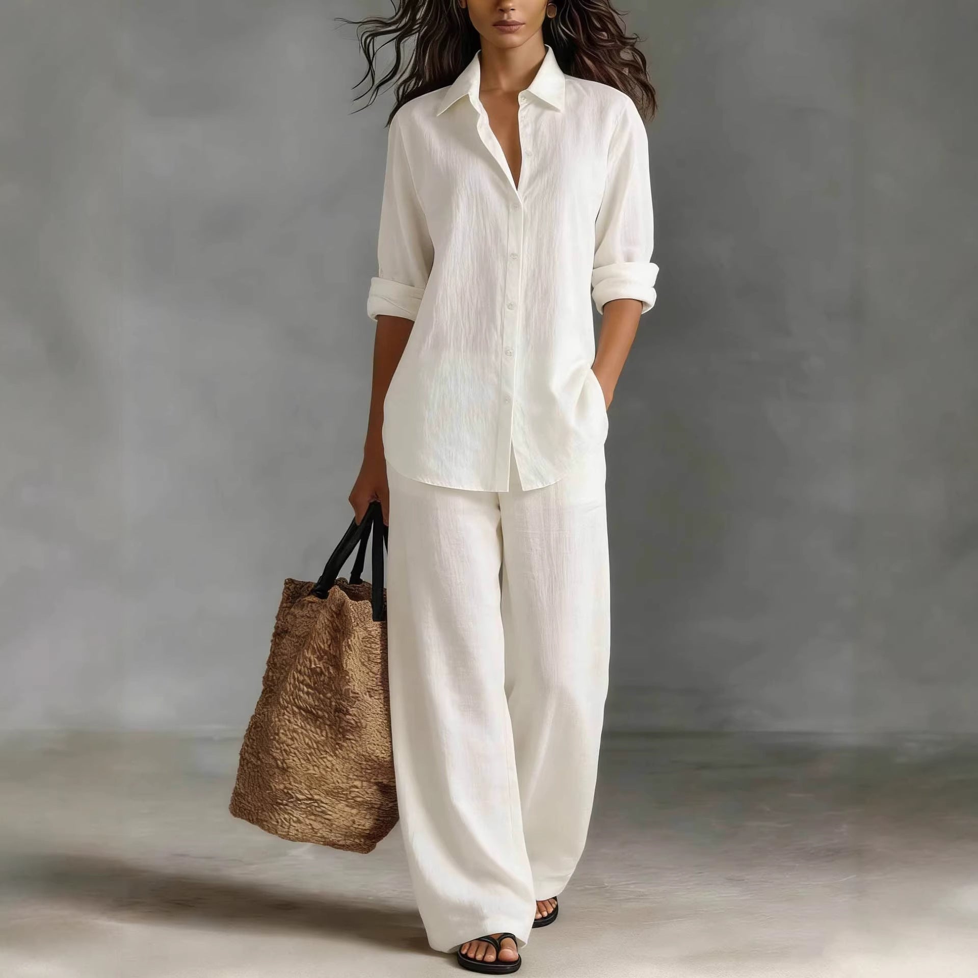 Ensemble top et pantalon en coton mélangé style bohème pour femme – Coordonné de détente pour complexe hôtelier
