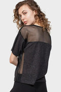 Haut à empiècement en résille dans le dos – Col rond noir sexy avec résille transparente
