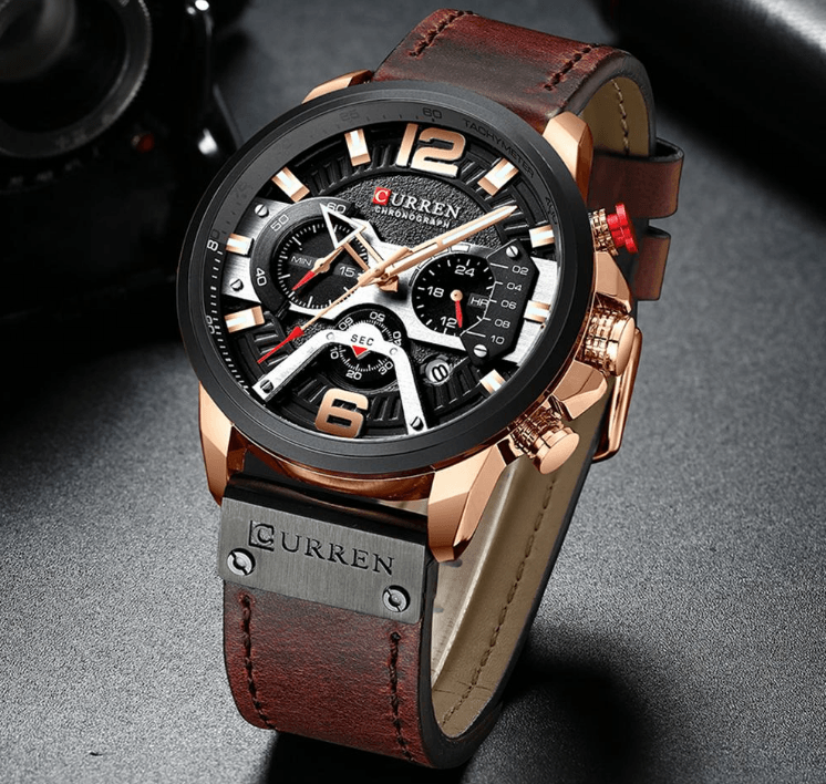 Montre Sport Homme Étanche Avec Bracelets en Cuir, Chronomètres et Grands Chiffres Détails Montres de Luxe Design Unique Excellent Cadeau