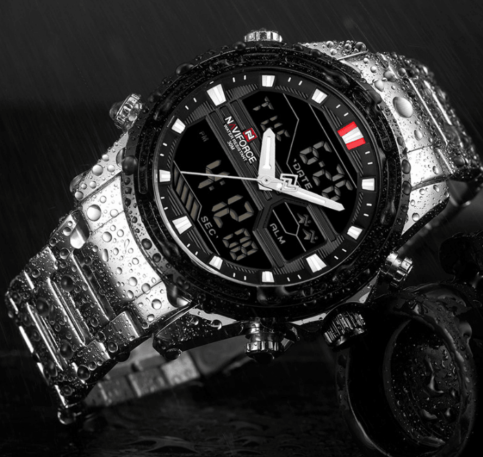 Montre-bracelet homme, Montres analogiques et numériques étanches multifonctions en acier inoxydable pour homme, Cadeau parfait