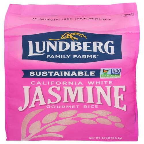 Lundberg Family Farms - Riz Jasmin Blanc, Riz en Vrac à Grains Longs de Qualité Supérieure, Texture Non Collante, Cultivé en Californie, Saveur Légère et Beurrée, Arôme Agréable, Sans Gluten, Sans OGM, Végétalien, Casher (4,5 kg) -