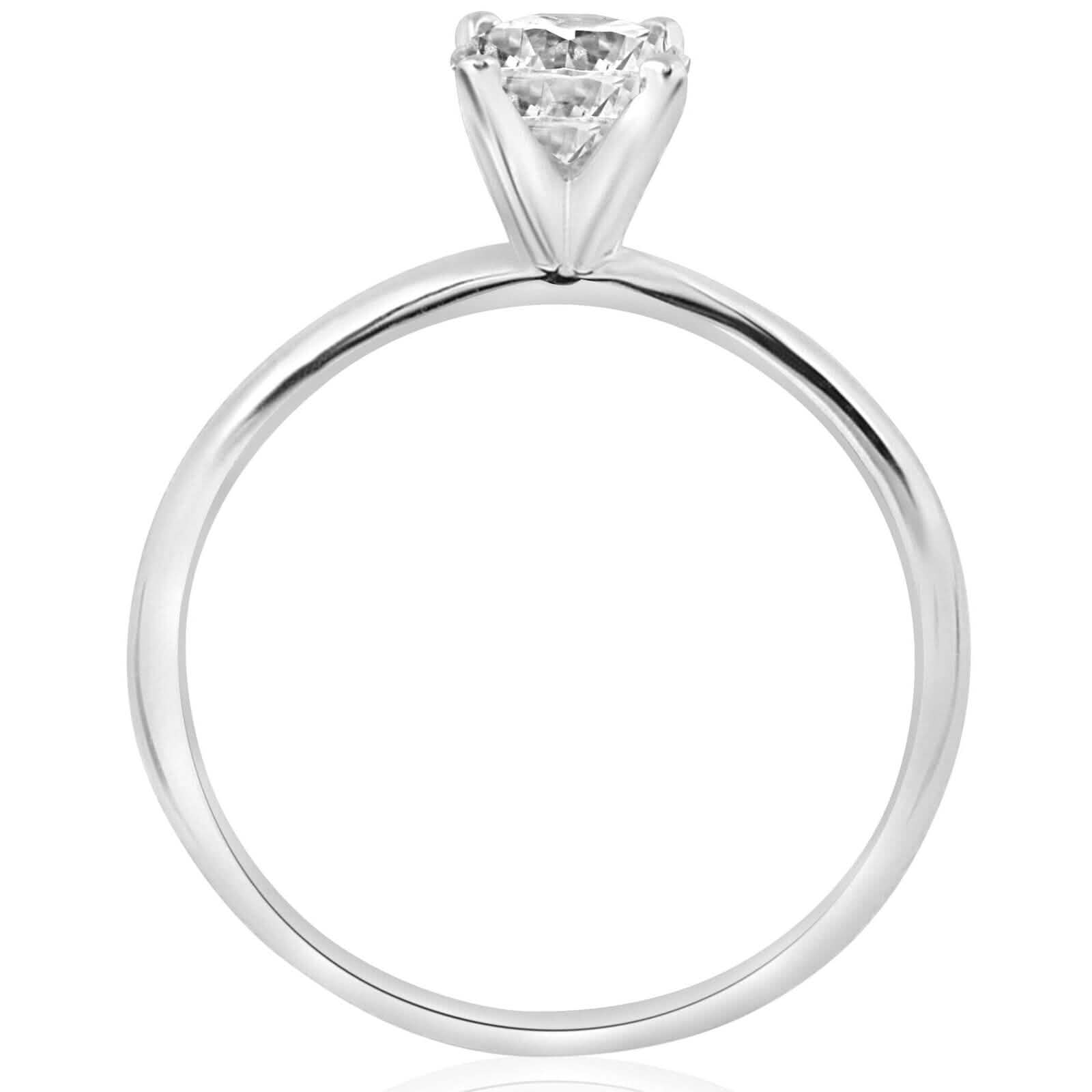 Bague de Fiançailles Solitaire 3/4 Carat Diamant Rond Naturel en Or Blanc 14 carats