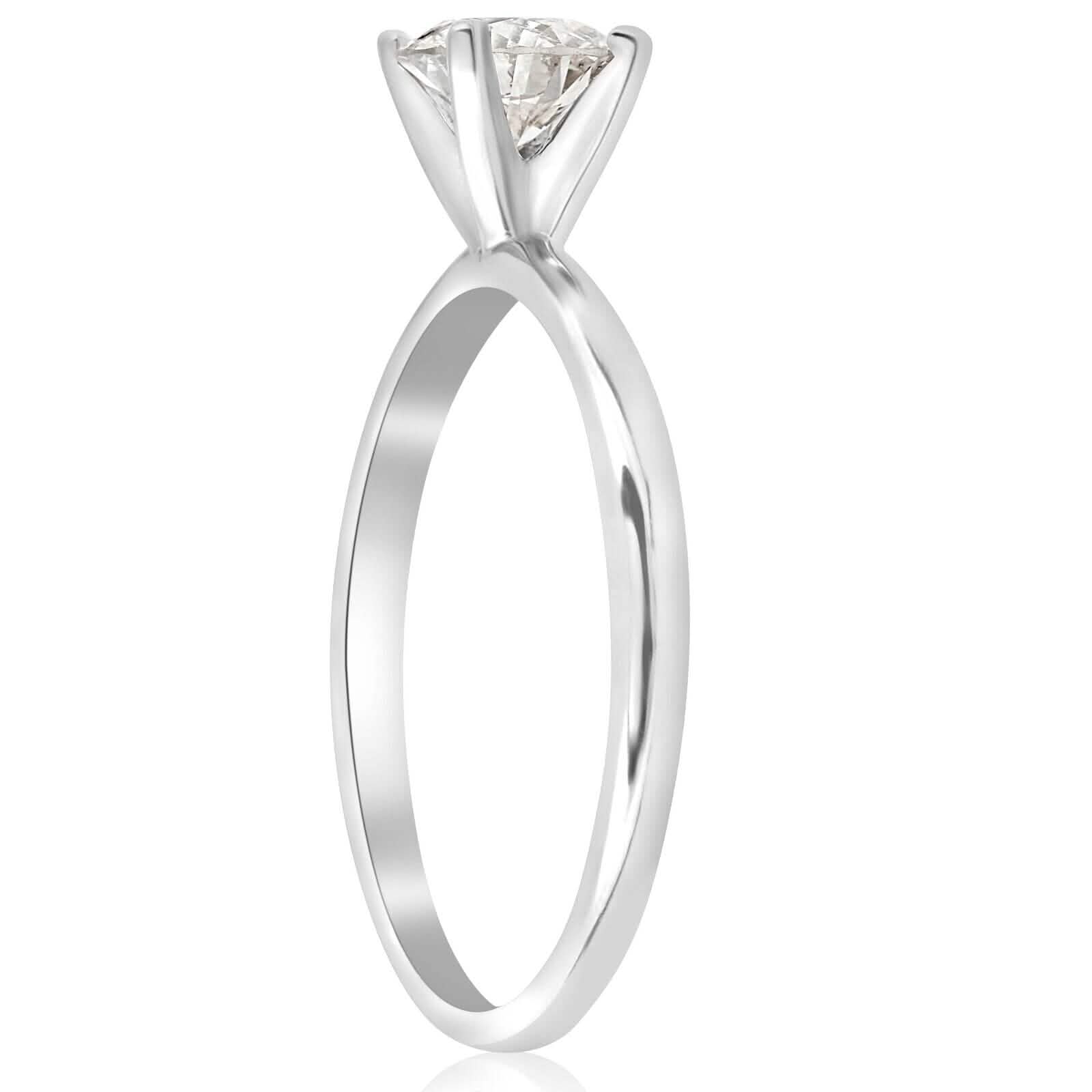 Bague de Fiançailles Solitaire 3/4 Carat Diamant Rond Naturel en Or Blanc 14 carats