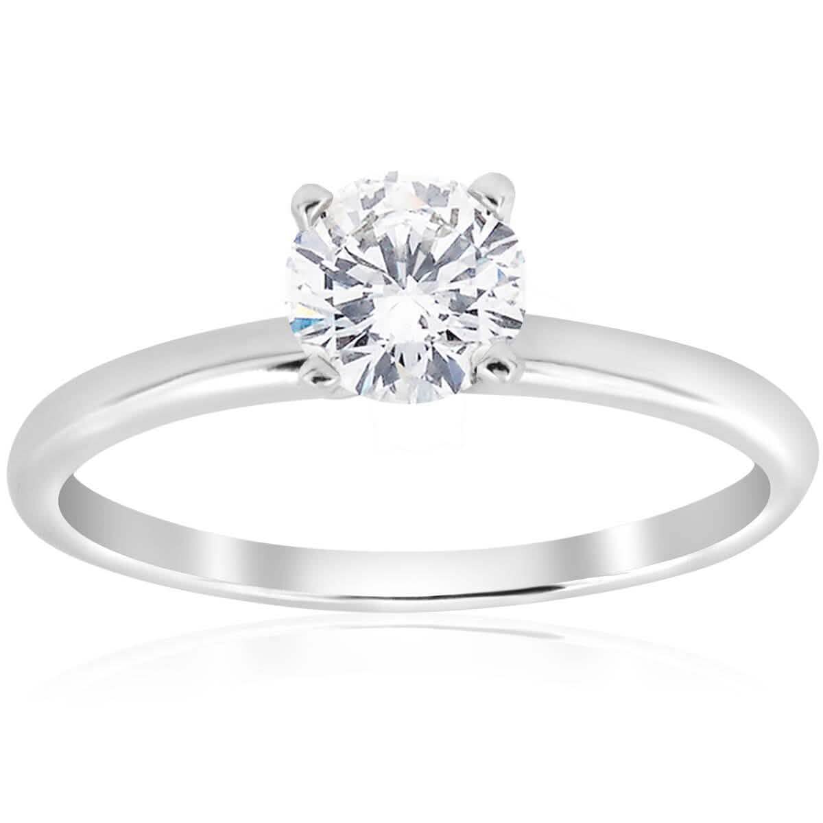 Bague de Fiançailles Solitaire 3/4 Carat Diamant Rond Naturel en Or Blanc 14 carats
