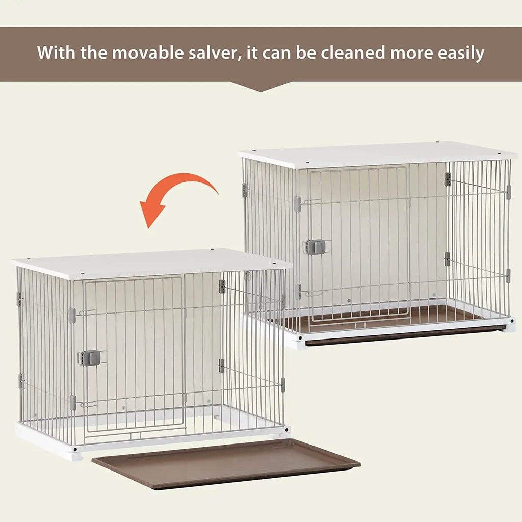 Cage élégante pour chien en bois blanc, 34 pouces de long