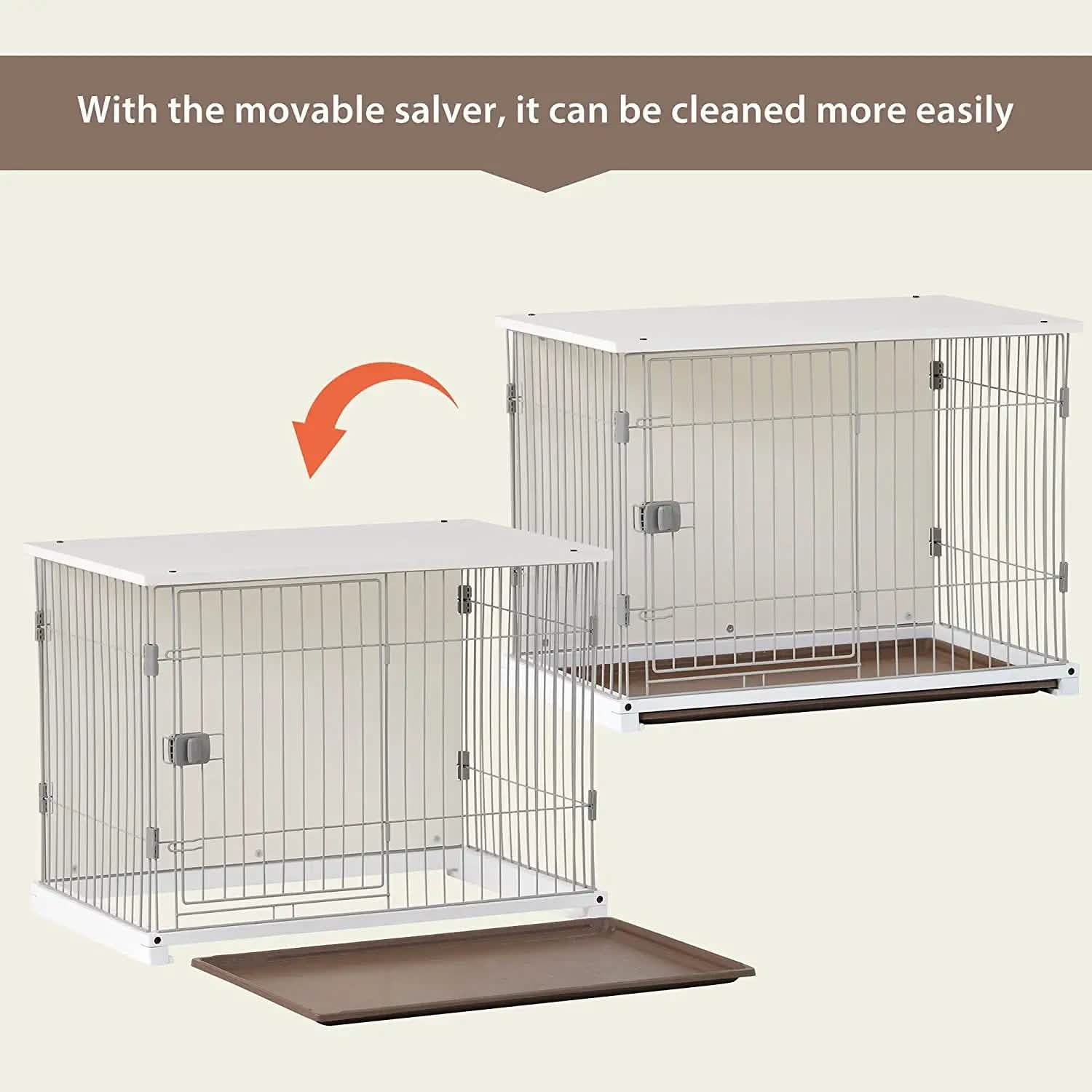 Cage élégante pour chien en bois blanc, 34 pouces de long