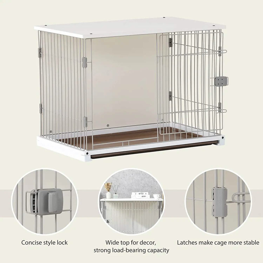 Cage élégante pour chien en bois blanc, 34 pouces de long