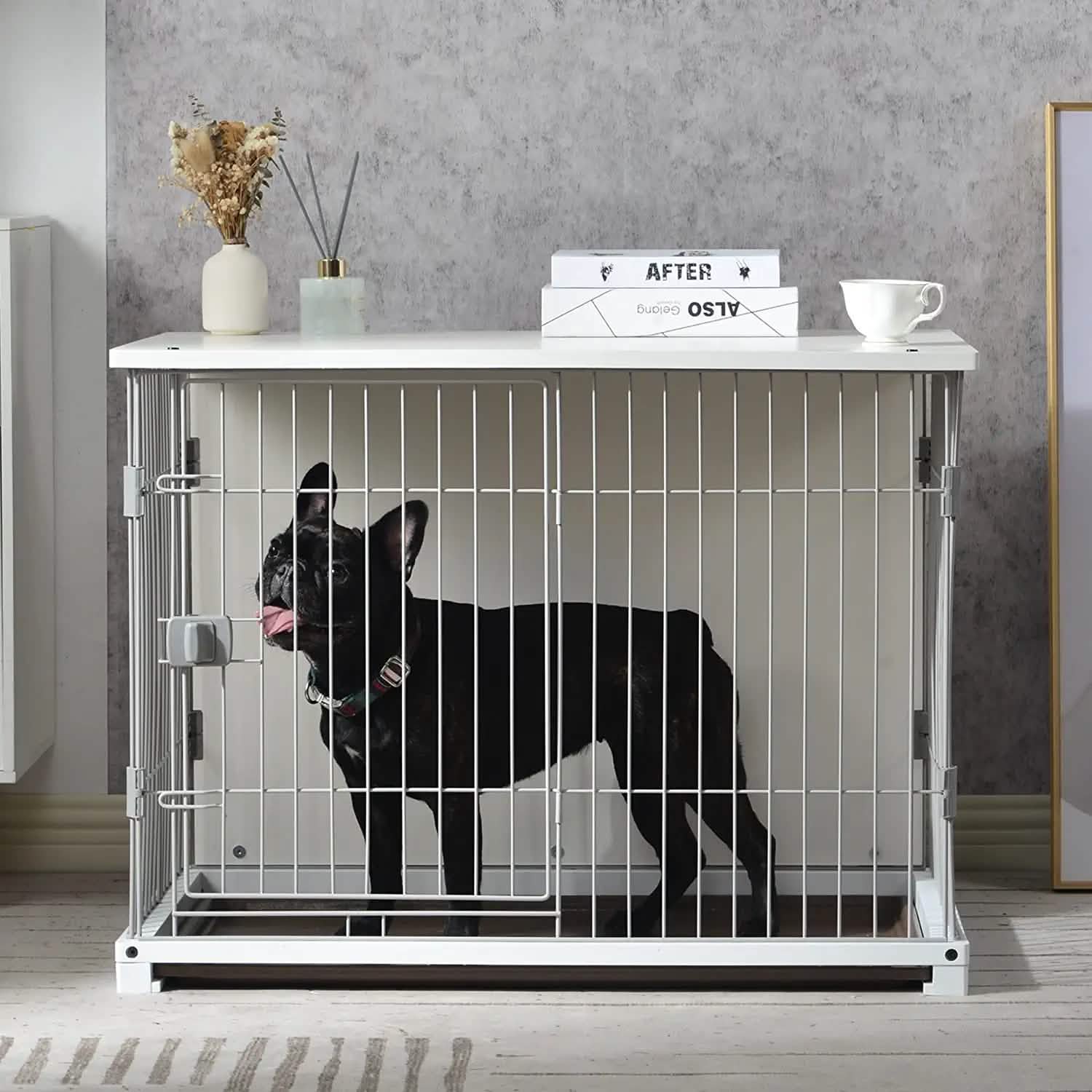 Cage élégante pour chien en bois blanc, 34 pouces de long