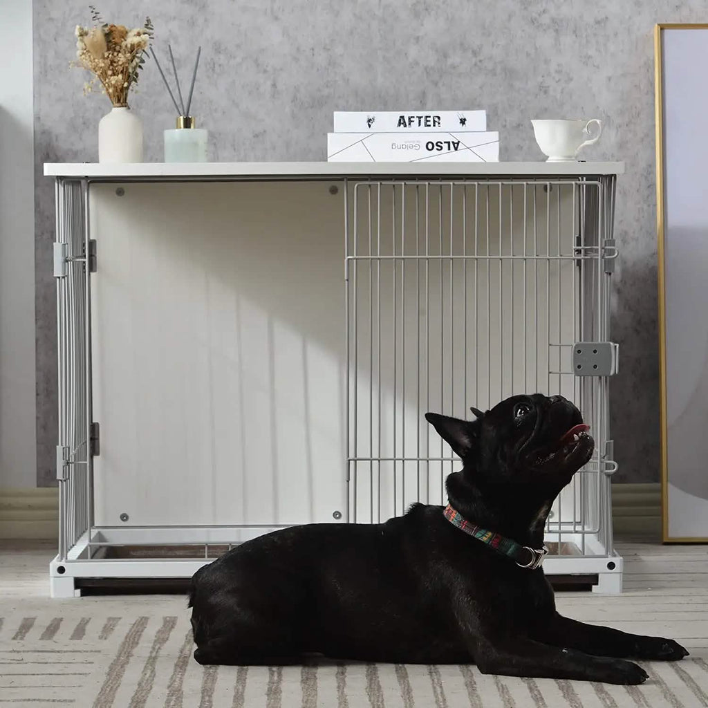 Cage élégante pour chien en bois blanc, 34 pouces de long