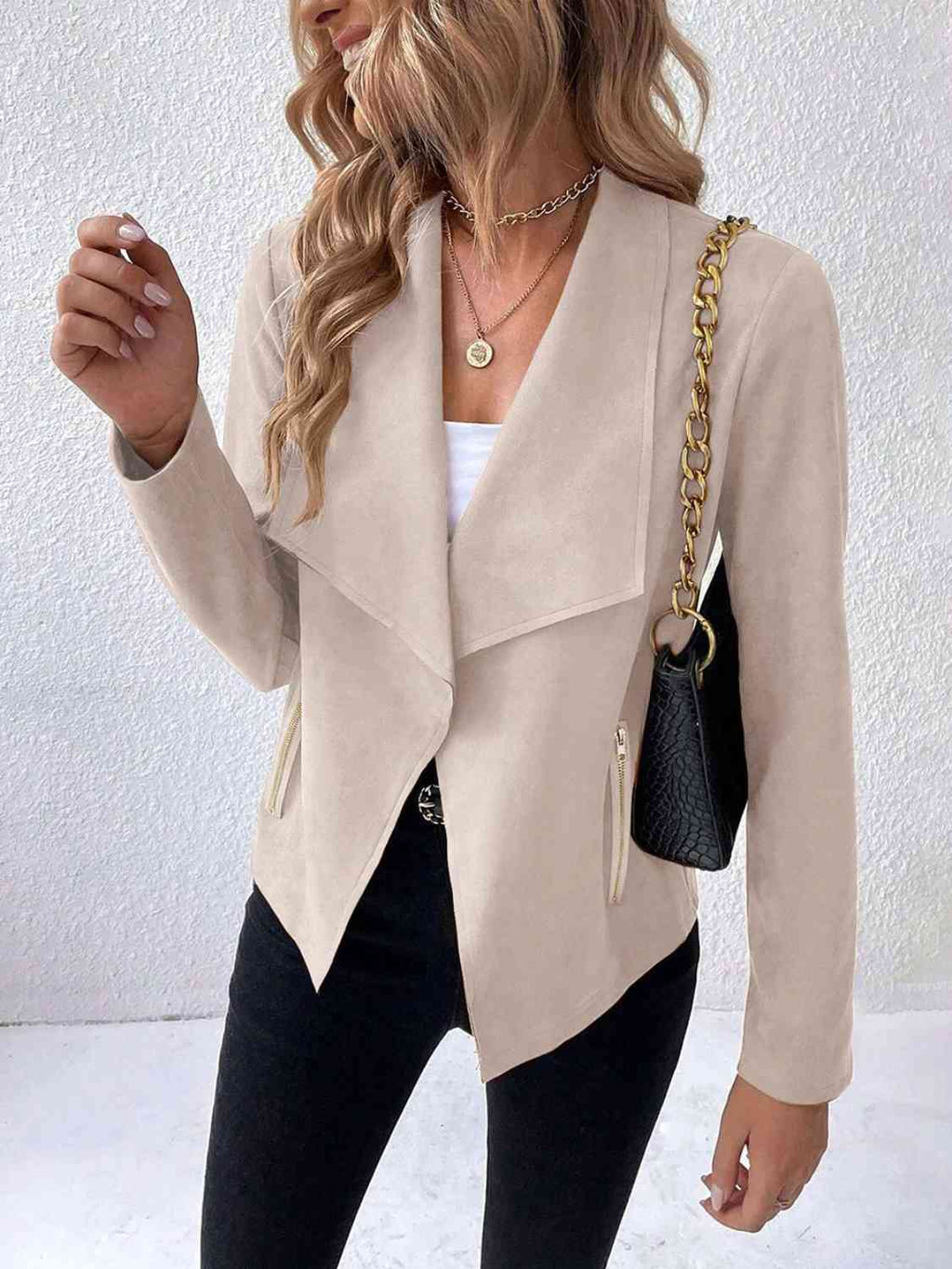 Veste classique minimaliste à col et manches longues pour femme – Vêtement d'extérieur minimaliste et léger pour le quotidien