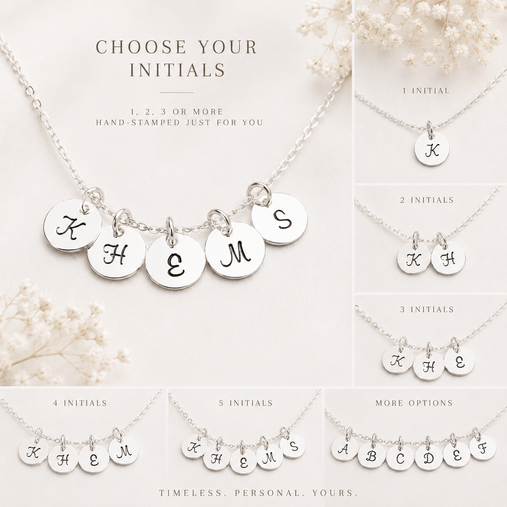 Mini collier initial - Collier initial en argent sterling estampé à la main