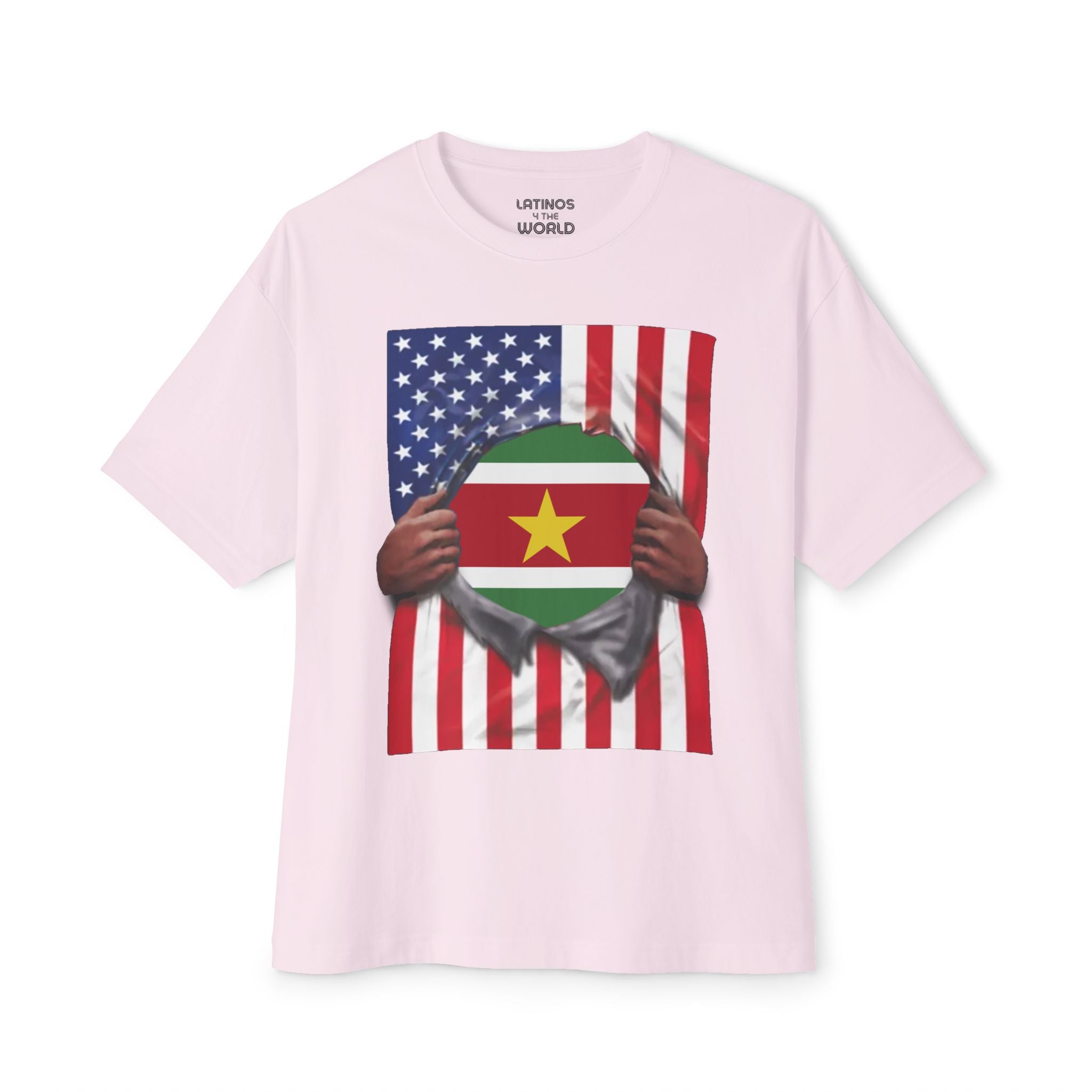 T-shirt Drapeau du Suriname + Drapeau des États-Unis | Drapeaux surinamien et américain | Fête de l'Indépendance | T-shirts humoristiques et viraux pour latinos | Unisexe - 4 couleurs