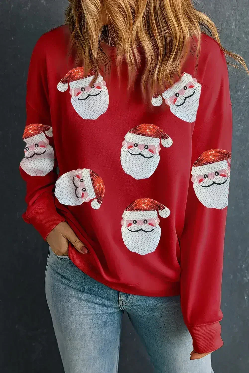 Sweat de Noël rouge à sequins avec graphique Père Noël