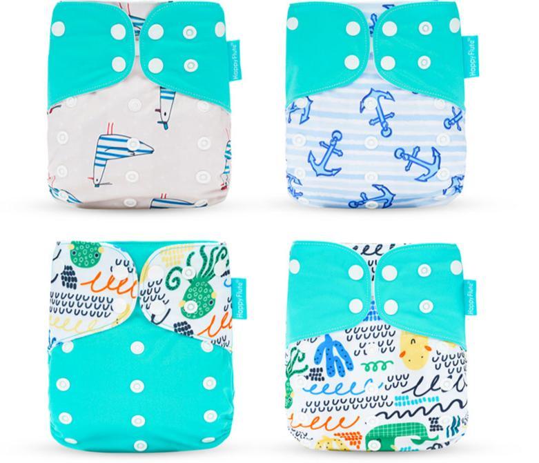 Lot de 4 couvre-couches lavables écologiques, couches en tissu réglables pour bébés garçons et filles