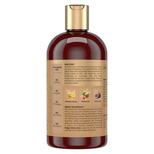 Sheamoisture Shampoing Hydratation Intense Pour Cheveux Secs Et Abîmés Miel De Manuka Et Huile De Mafura Sans Sulfate 384 ml