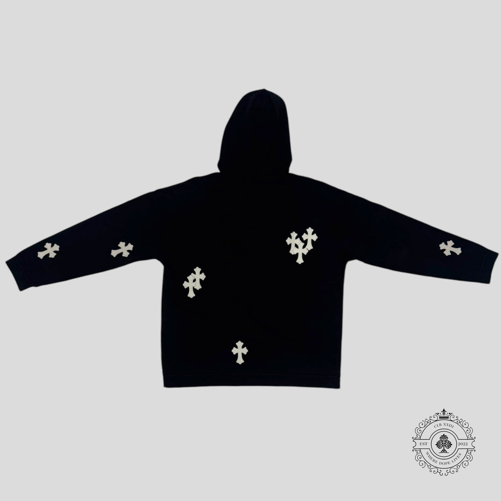 Sweat à capuche Chrome Hearts à croix brodée Noir / Blanc