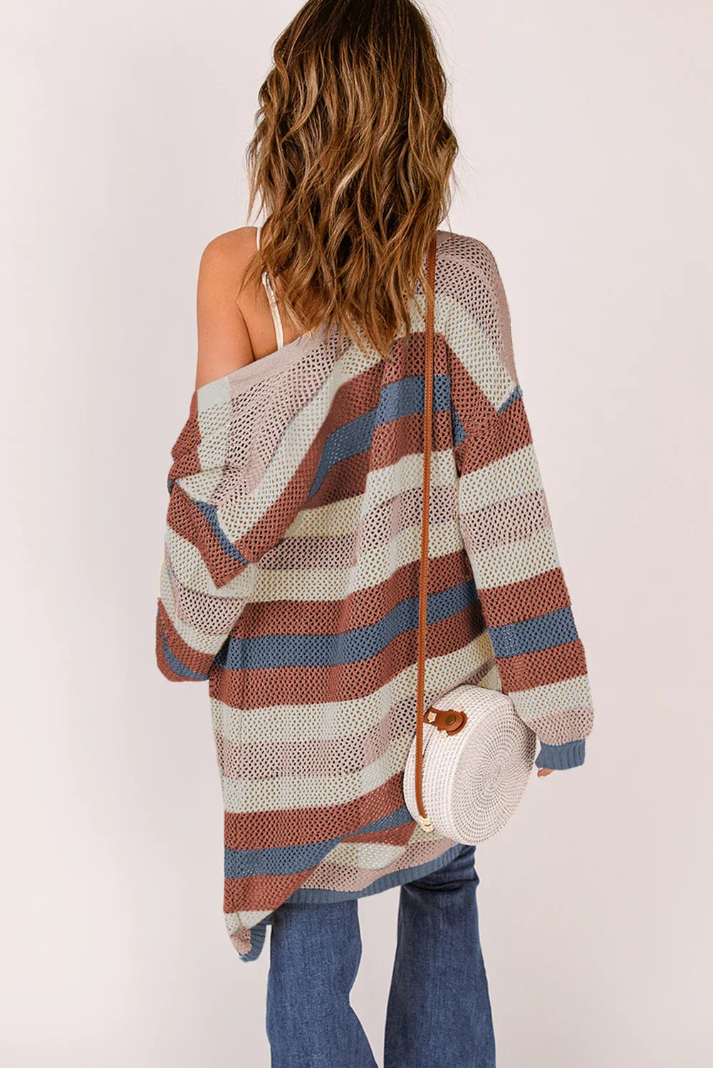 Gilet en maille rayé color block bleu foncé à découpes