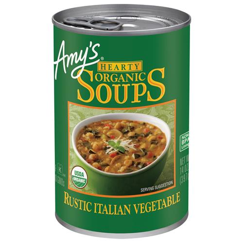 Amy's Soup, Soupe de légumes rustique italienne végétalienne consistante, Sans gluten, Faite avec des haricots et du riz biologiques, Soupe en conserve, 398 g