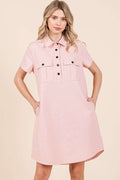 Nouvelle robe-chemise à manches courtes et col détaillé boutonnée pour femme – Chic, tendance, décontractée, unique, polyvalente et élégance classique