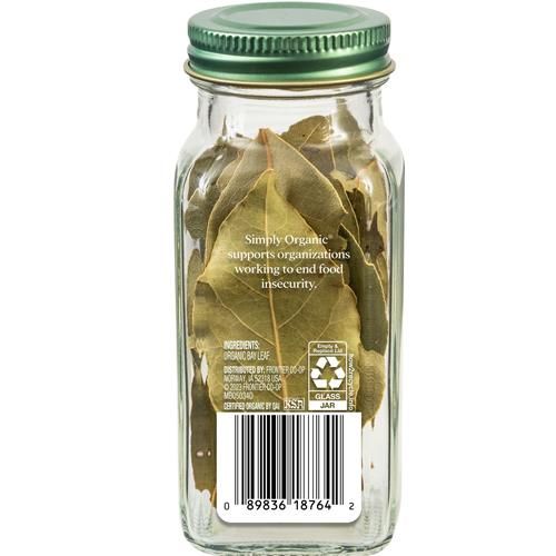 Simply Organic Feuilles de Laurier Entières, Pot en Verre de 4 g, Casher, Arôme Doux et Terreux, Sans ETO, Sans OGM